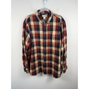 L.L. Bean Shirt Scotch Plaid Flannel Blue Red Button-Down XL